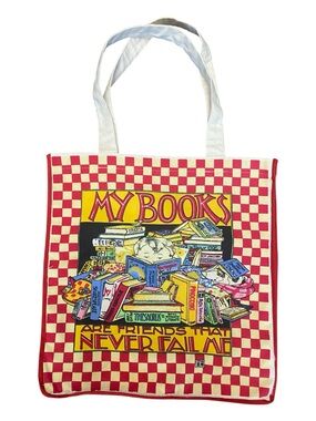 Mary Engelbreit Red Checkered “My Books Are Friends” Large Tote Bag Library